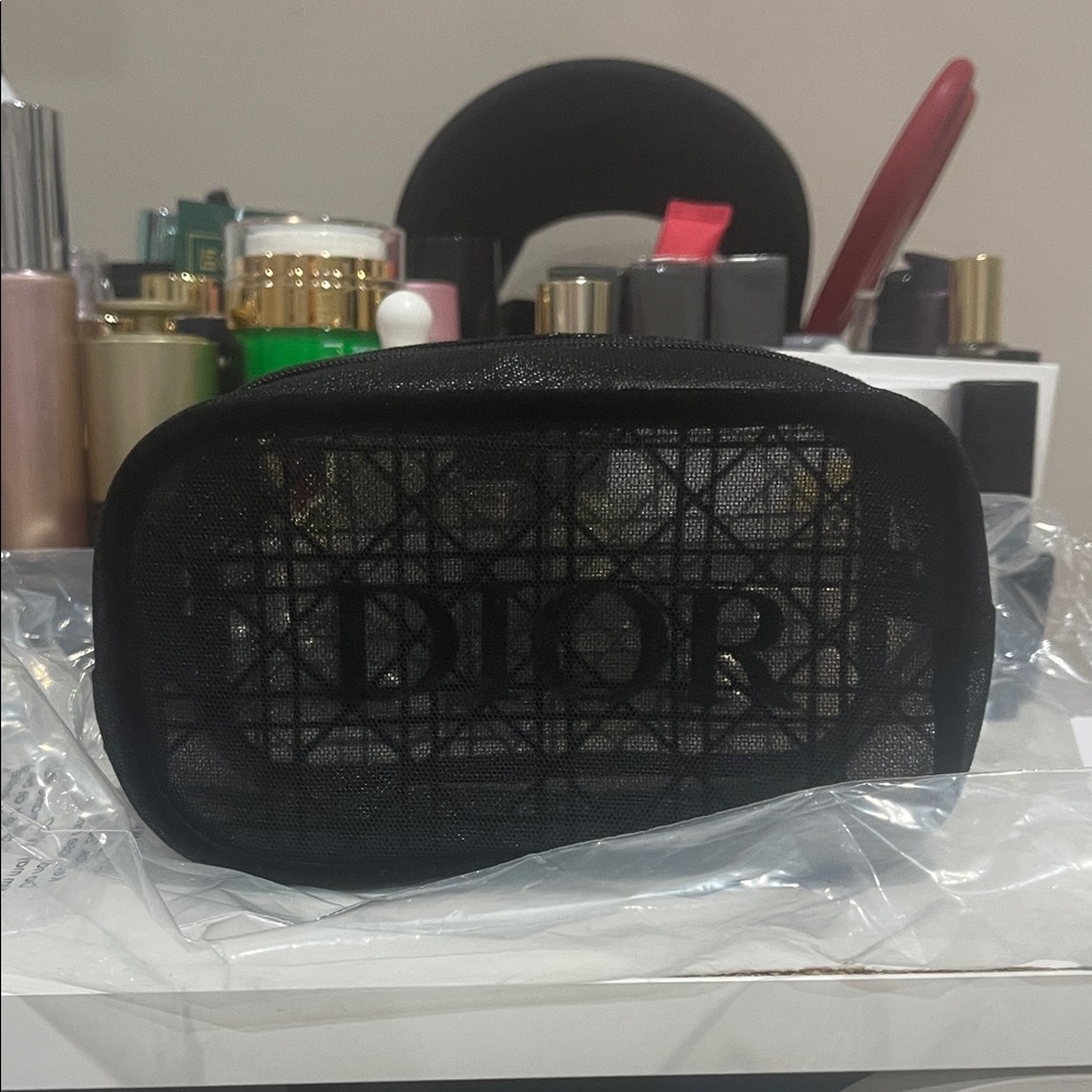 New never used Dior Black Mesh Beauty Pouch